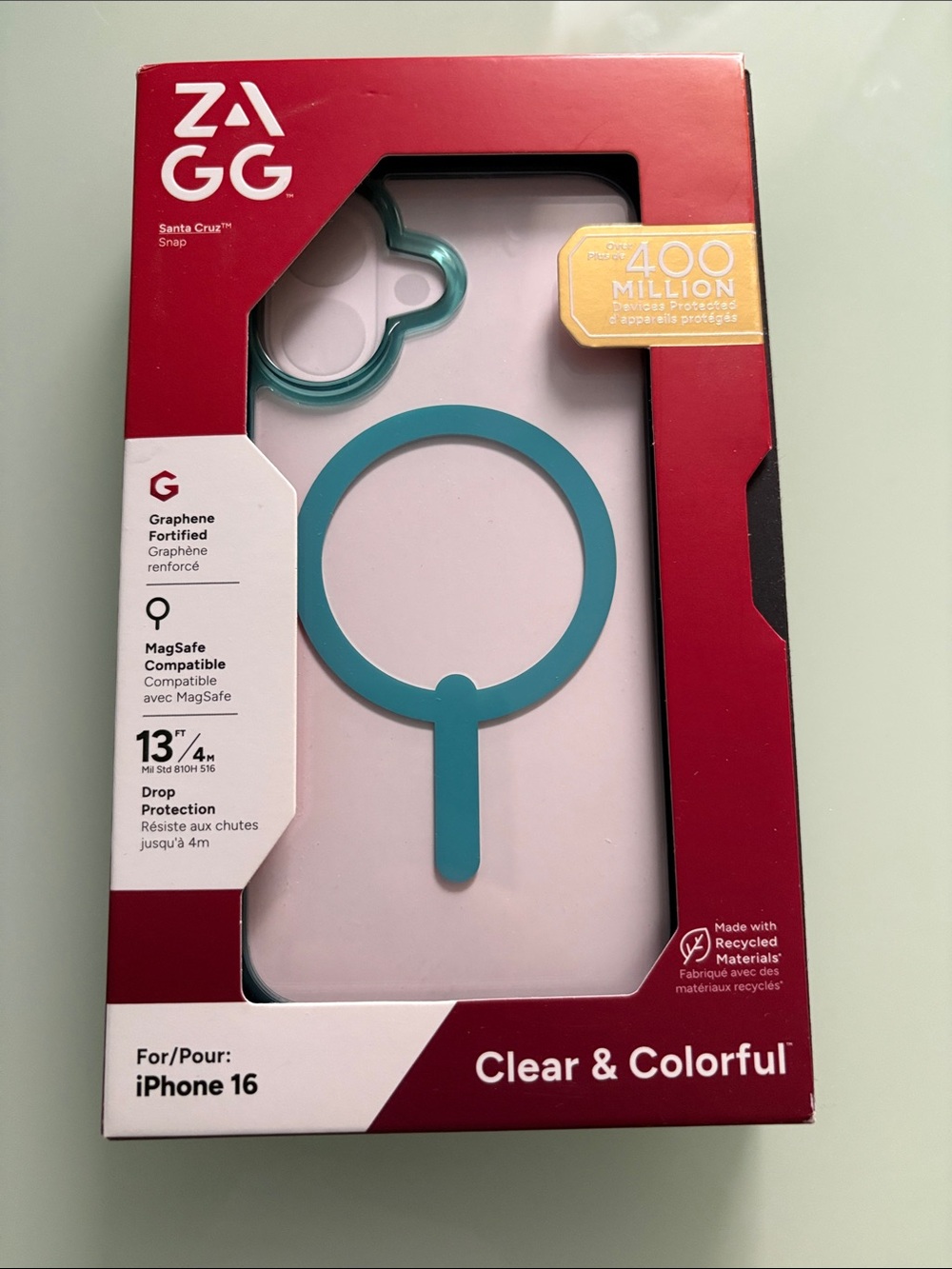 ZAGG Clear iPhone 16 Case with Teal MagSafe Ring